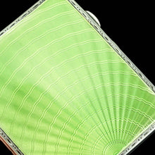 Load image into Gallery viewer, Sterling Silver Cigarette Case with Green Sunburst Enamel Guilloche - Joseph Gloster 1933
