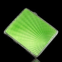 Load image into Gallery viewer, Sterling Silver Cigarette Case with Green Sunburst Enamel Guilloche - Joseph Gloster 1933
