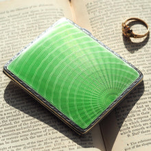 Load image into Gallery viewer, Sterling Silver Cigarette Case with Green Sunburst Enamel Guilloche - Joseph Gloster 1933
