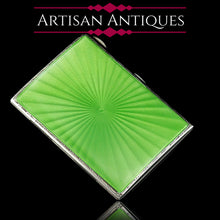 Load image into Gallery viewer, Sterling Silver Cigarette Case with Green Sunburst Enamel Guilloche - Walker &amp; Hall 1937
