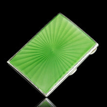 Load image into Gallery viewer, Sterling Silver Cigarette Case with Green Sunburst Enamel Guilloche - Walker &amp; Hall 1937
