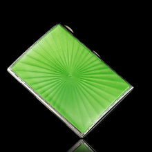 Load image into Gallery viewer, Sterling Silver Cigarette Case with Green Sunburst Enamel Guilloche - Walker &amp; Hall 1937
