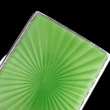 Load image into Gallery viewer, Sterling Silver Cigarette Case with Green Sunburst Enamel Guilloche - Walker &amp; Hall 1937
