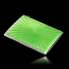 Load image into Gallery viewer, Sterling Silver Cigarette Case with Green Sunburst Enamel Guilloche - Walker &amp; Hall 1937
