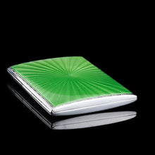 Load image into Gallery viewer, Sterling Silver Cigarette Case with Green Sunburst Enamel Guilloche - Walker &amp; Hall 1937
