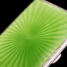 Load image into Gallery viewer, Sterling Silver Cigarette Case with Green Sunburst Enamel Guilloche - Walker &amp; Hall 1937
