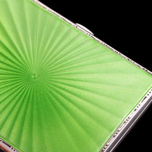 Load image into Gallery viewer, Sterling Silver Cigarette Case with Green Sunburst Enamel Guilloche - Walker &amp; Hall 1937
