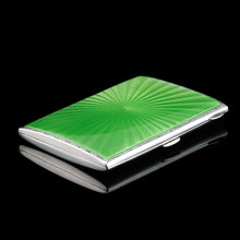 Load image into Gallery viewer, Sterling Silver Cigarette Case with Green Sunburst Enamel Guilloche - Walker &amp; Hall 1937
