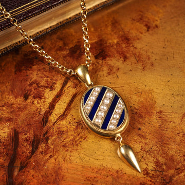 Victorian 15K Gold Pearl Enamel Locket