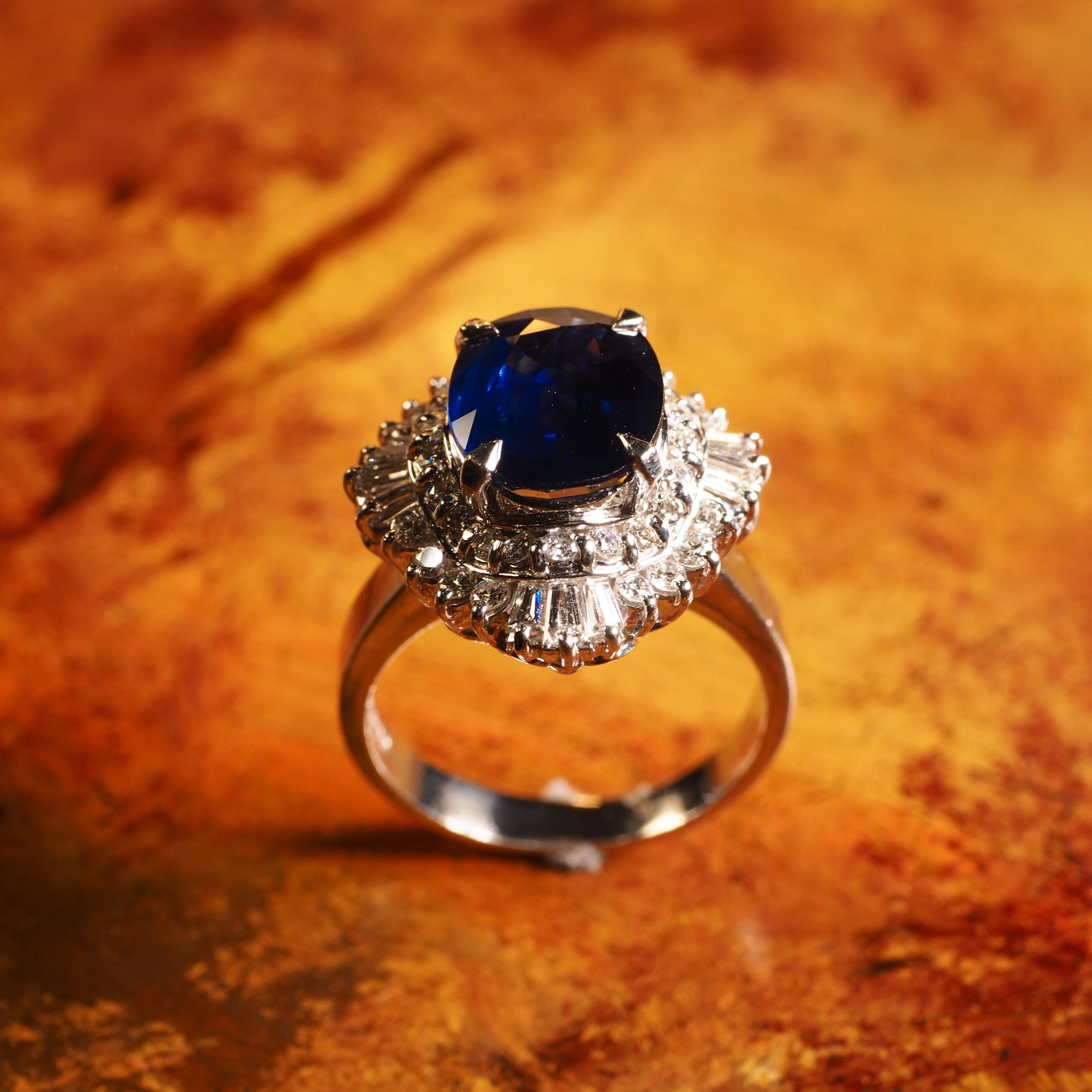 Large sapphire and hot sale diamond ring