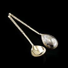 Load image into Gallery viewer, Antique Imperial Russian Solid Silver Spoons, Parcel Gilt - Moscow c.1890
