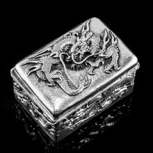 Load image into Gallery viewer, Antique Japanese Solid Silver Box with Embossed Dragons - Meiji Period c.1900
