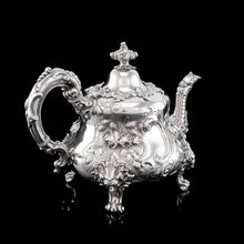 Load image into Gallery viewer, Antique Victorian Solid Silver 3 Piece Tea Set/Service with Fabulous &#39;Louis&#39; Style Chasing and Figural Masks - Barnard 1857
